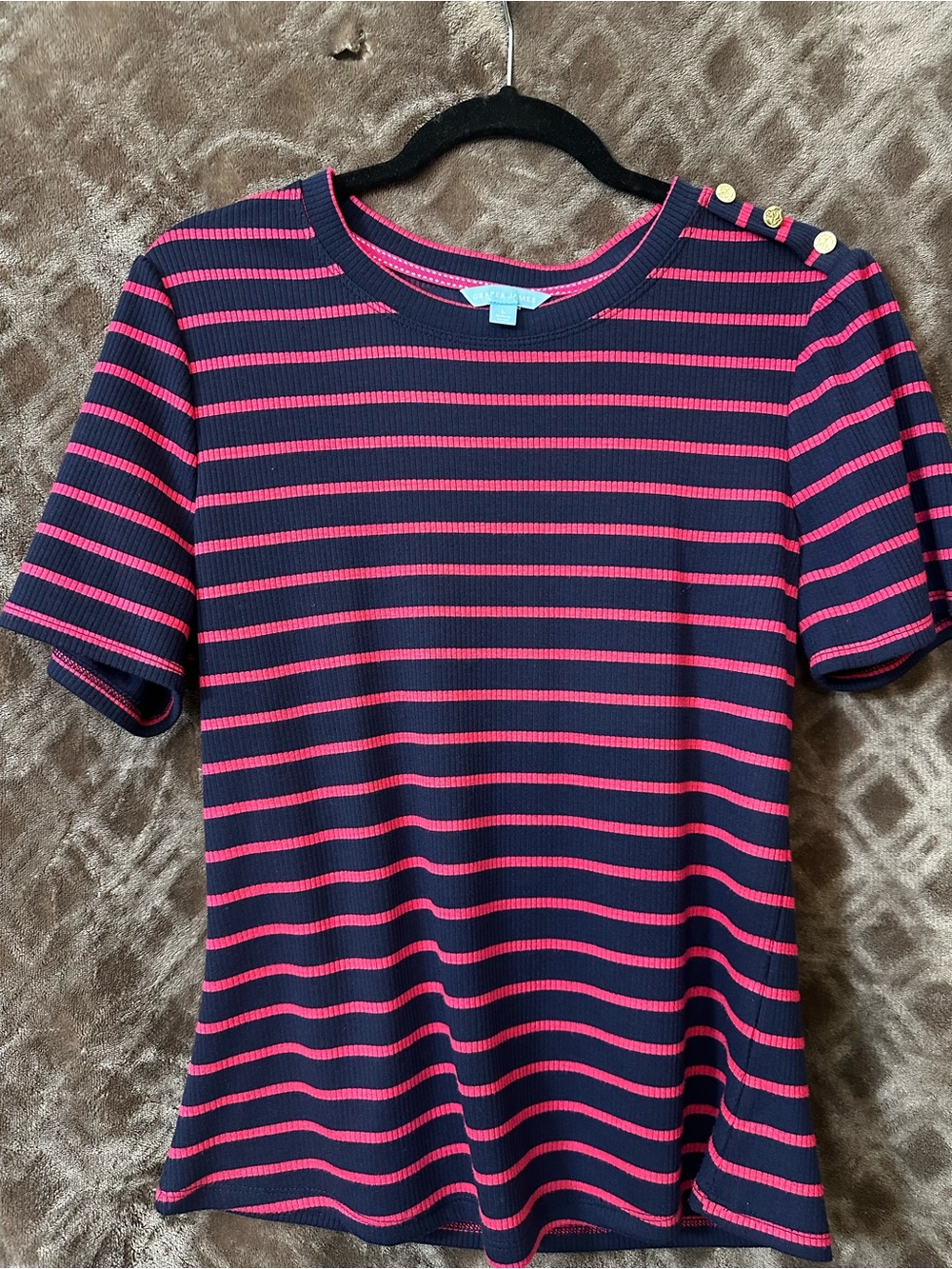 Womens Draper James, navy and pink striped shirt
